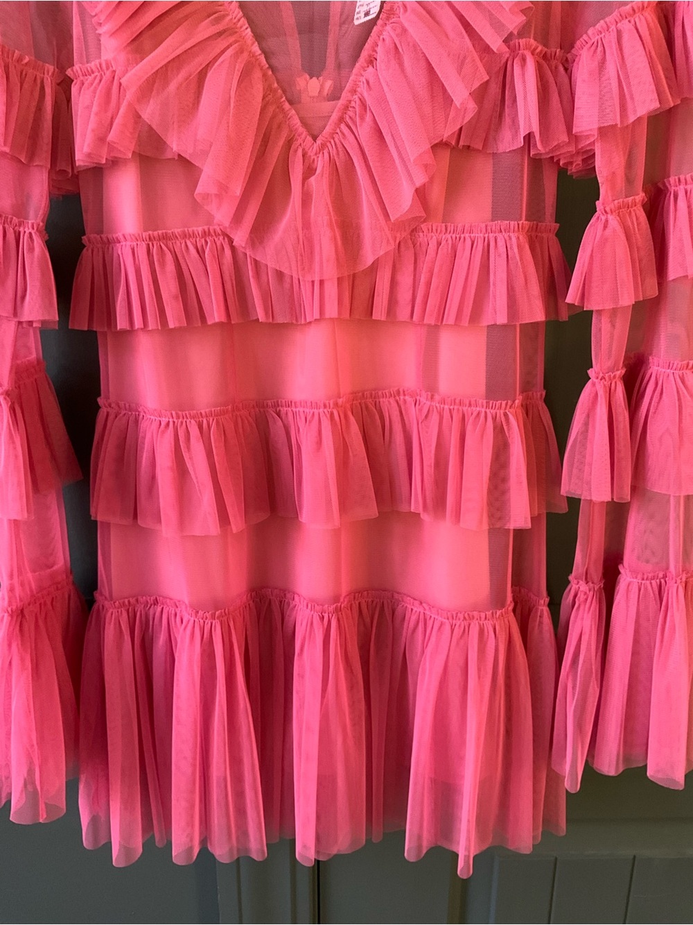 Karlie Coral Pink Ruffle Mesh Dress - Picture 3 of 11